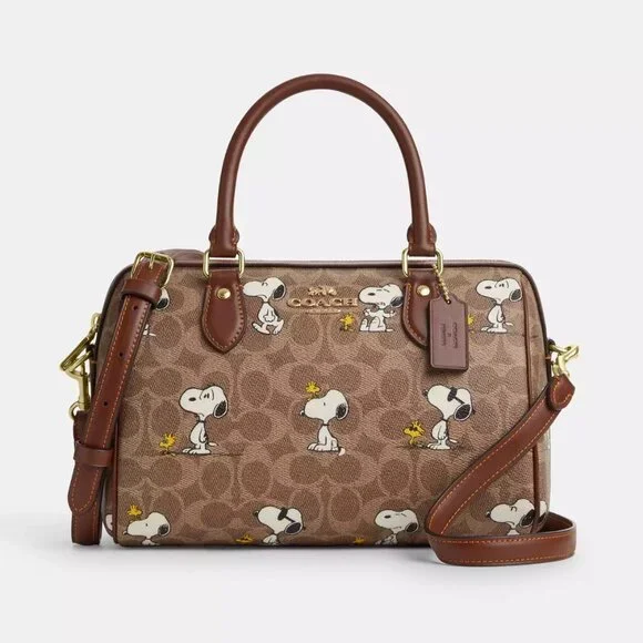 SOLDCoach X Peanuts Rowan Satchel Bag In Signature Canvas With Snoopy Print - Picture 15 of 15